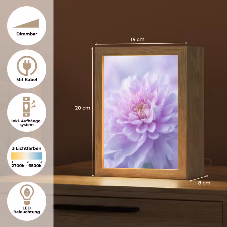 Paars - Dahlia - Dromerig Light Box met kabel (Tafellamp) klein -USP_DE