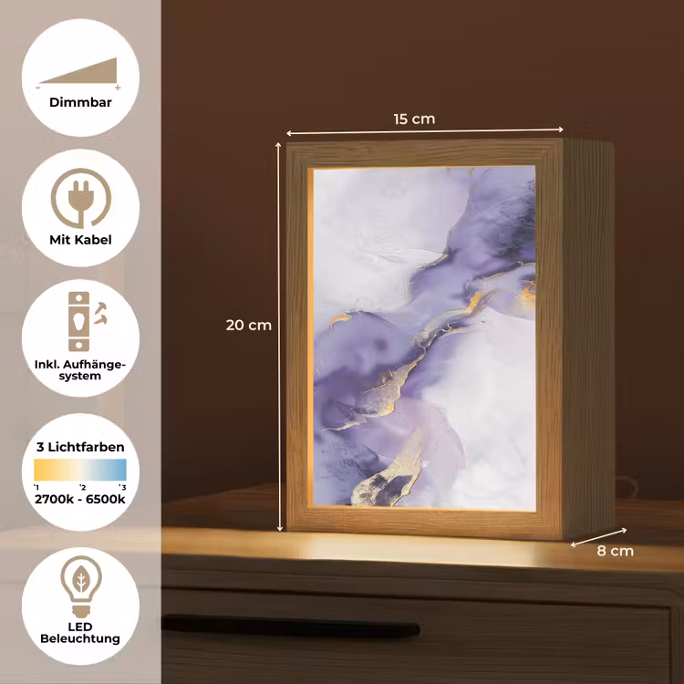 Paars - Modern - Marmer - Abstract Light Box met kabel (Tafellamp) klein -USP_DE