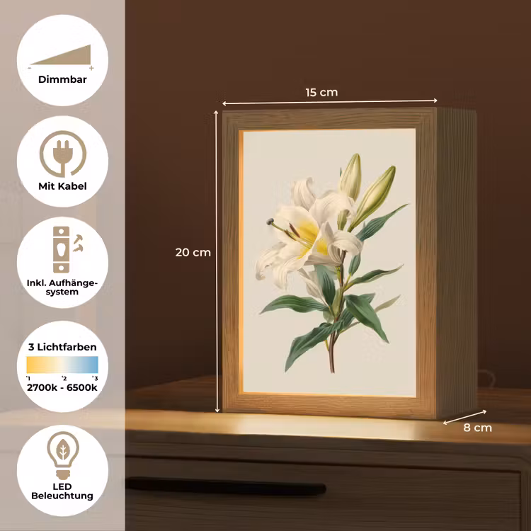 Lelie - Elegant - Botanisch - Beige Light Box met kabel (Tafellamp) klein -USP_DE