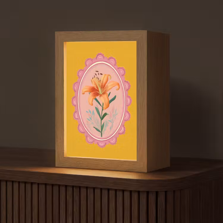 Lelie - Oranje - Lijst - Ovaal Light Box met kabel (Tafellamp) klein -z3d_website