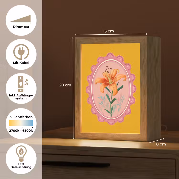 Lelie - Oranje - Lijst - Ovaal Light Box met kabel (Tafellamp) klein -USP_DE