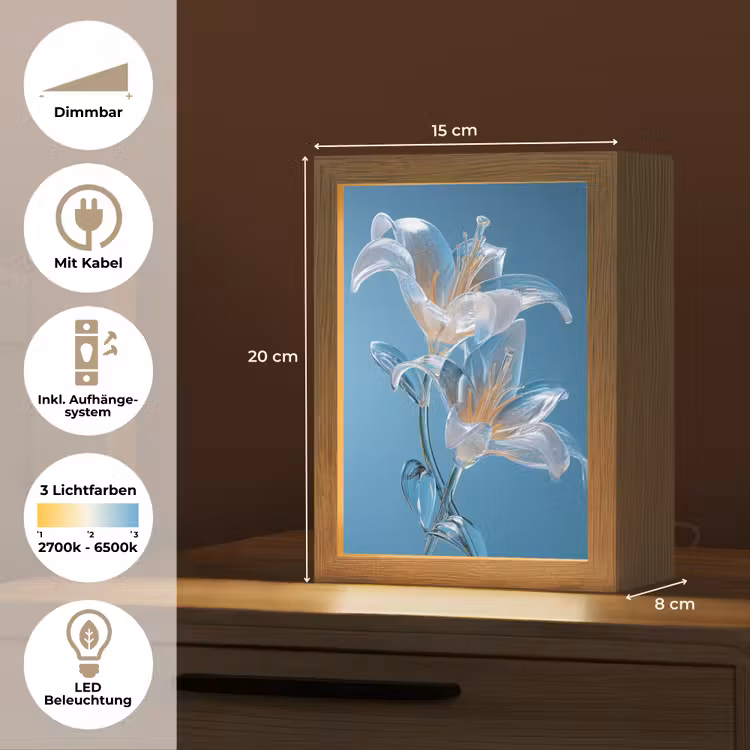 Lelies - Blauw - Glazen Light Box met kabel (Tafellamp) klein -USP_DE