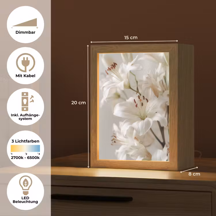 Lelies - Boekte - Wit - Meeldraden Light Box met kabel (Tafellamp) klein -USP_DE