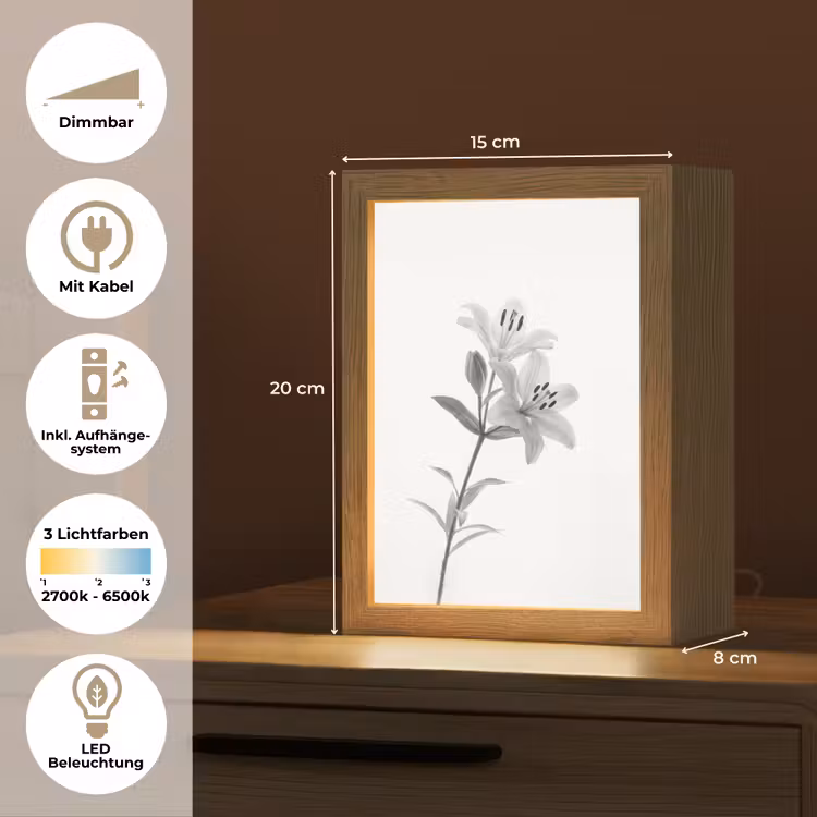 Lelies - Elegant - Zwart - Wit Light Box met kabel (Tafellamp) klein -USP_DE