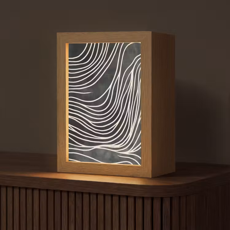 Lijnen - Patroon - Abstract - Wit Light Box met kabel (Tafellamp) klein -z3d_website