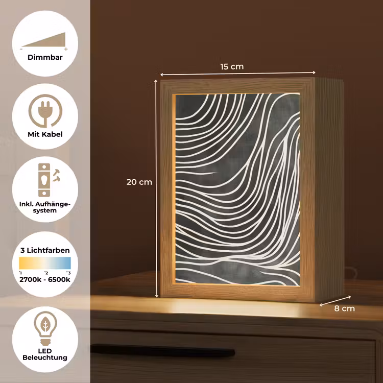 Lijnen - Patroon - Abstract - Wit Light Box met kabel (Tafellamp) klein -USP_DE