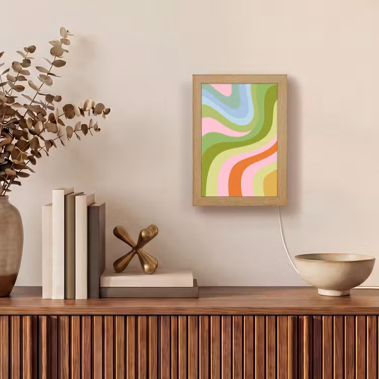 Lijnen - Pasteltinten - Golvend Light Box met kabel (Tafellamp) klein -sfeer2