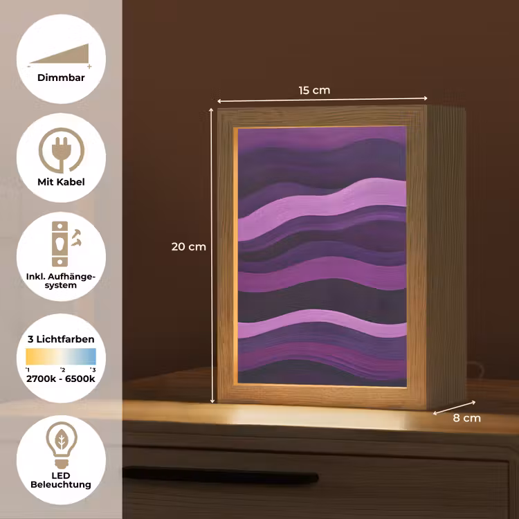Lijnen - Golven - Paars - Abstract Light Box met kabel (Tafellamp) klein -USP_DE