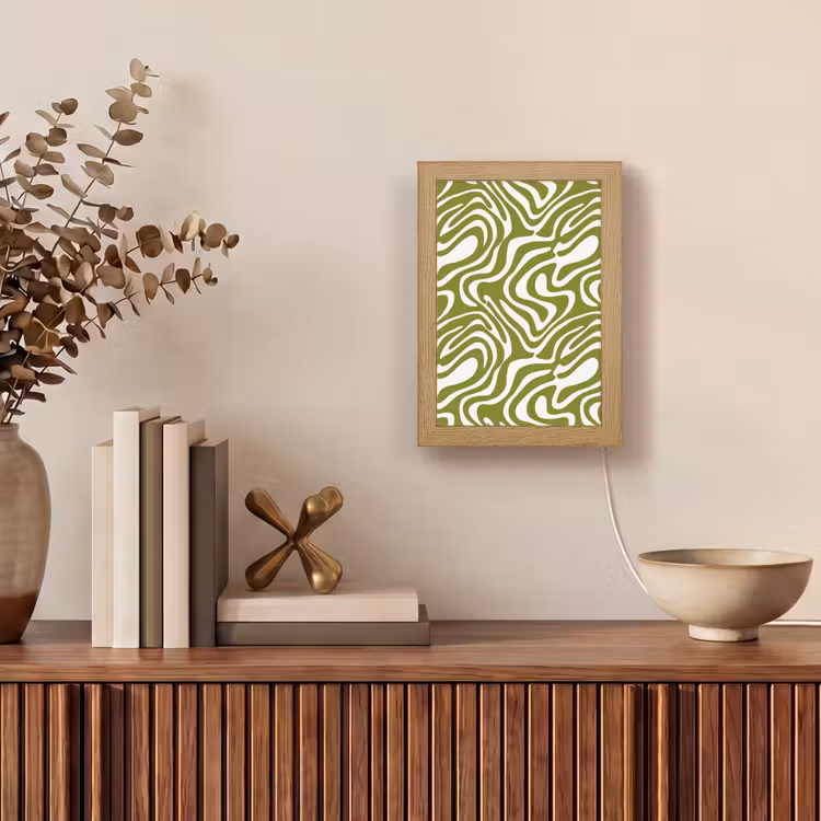 Lijnpatroon - Groen - Organisch Light Box met kabel (Tafellamp) klein 925 -sfeer2