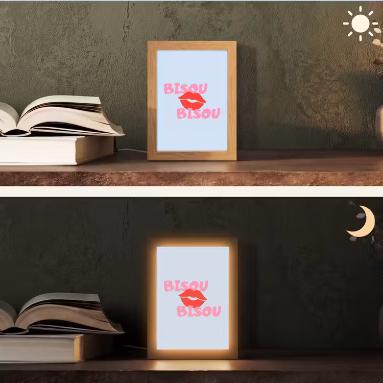 Lippen - Bisou - Blauw Light Box met kabel (Tafellamp) klein -sfeer3