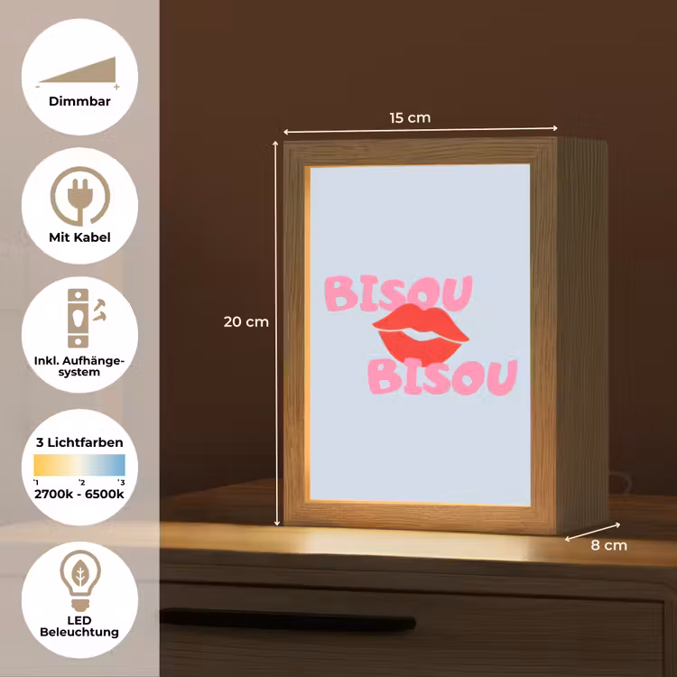 Lippen - Bisou - Blauw Light Box met kabel (Tafellamp) klein -USP_DE