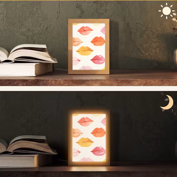 Lippen - Kleurrijk - Glanzend Light Box met kabel (Tafellamp) klein -sfeer3