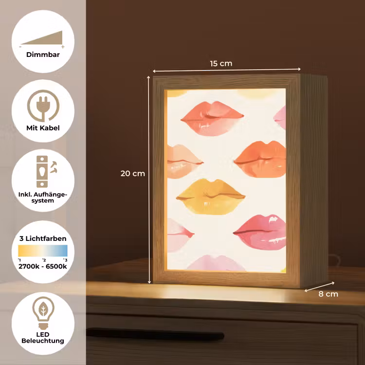 Lippen - Kleurrijk - Glanzend Light Box met kabel (Tafellamp) klein -USP_DE