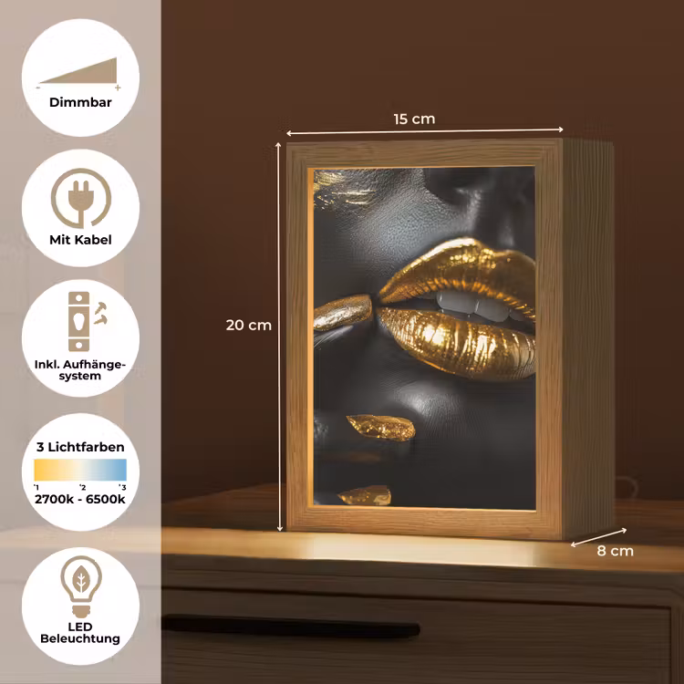 Lippen - Goud - Abstract - Zwart - Vrouw Light Box met kabel (Tafellamp) klein -USP_DE