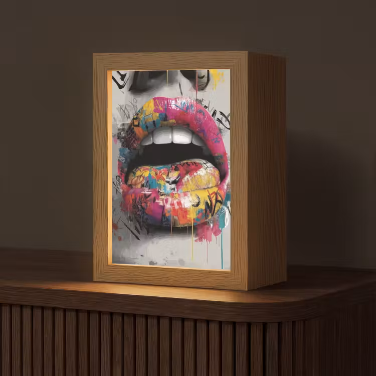 Lippen - Graffiti - Expressief Light Box met kabel (Tafellamp) klein -z3d_website