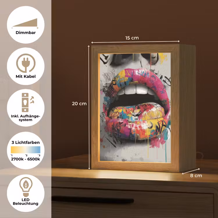 Lippen - Graffiti - Expressief Light Box met kabel (Tafellamp) klein -USP_DE