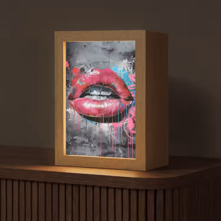 Lippen - Felroze - Graffiti - Verfstrepen Light Box met kabel (Tafellamp) klein -z3d_website