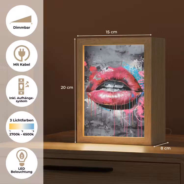 Lippen - Felroze - Graffiti - Verfstrepen Light Box met kabel (Tafellamp) klein -USP_DE
