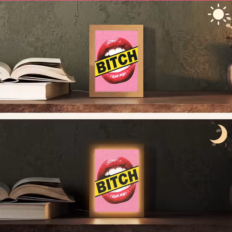 Lippen - Tekst - Kleurrijk Light Box met kabel (Tafellamp) klein -sfeer3