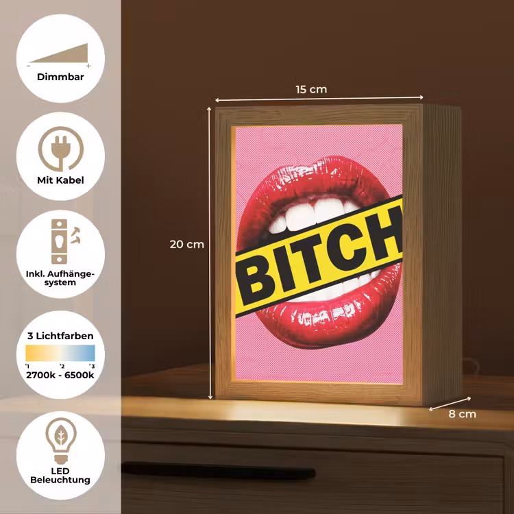 Lippen - Tekst - Kleurrijk Light Box met kabel (Tafellamp) klein -USP_DE