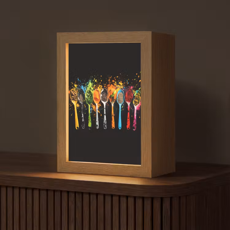 Lepels - Kruiden - Modern - Graffiti - Verf - Kleurrijk Light Box met kabel (Tafellamp) klein -z3d_website