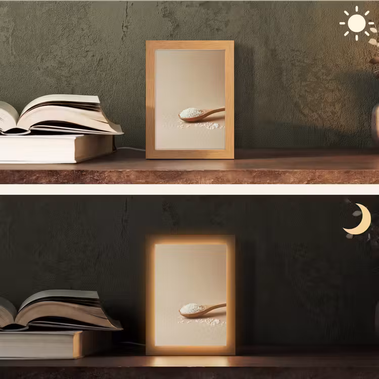Lepel - Rijst - Hout - Beige Light Box met kabel (Tafellamp) klein -sfeer3