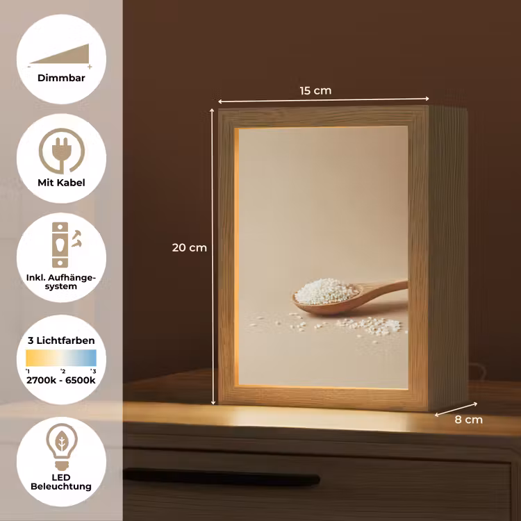 Lepel - Rijst - Hout - Beige Light Box met kabel (Tafellamp) klein -USP_DE