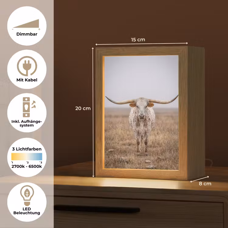 Longhorn - Grasveld - Dier Light Box met kabel (Tafellamp) klein -USP_DE