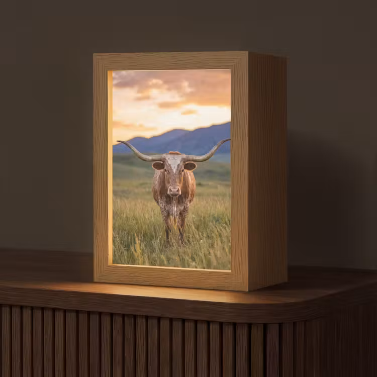 Longhorn - Landschap - Zonsondergang Light Box met kabel (Tafellamp) klein -z3d_website