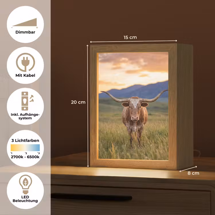 Longhorn - Landschap - Zonsondergang Light Box met kabel (Tafellamp) klein -USP_DE