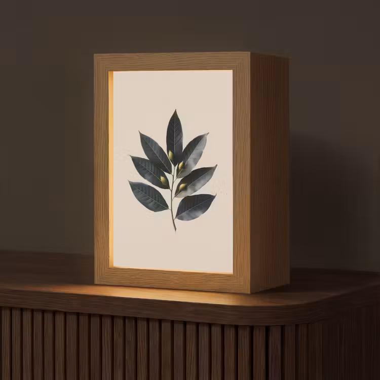 Laurierbladeren - Bloemknoppen - subtiel Light Box met kabel (Tafellamp) klein -z3d_website