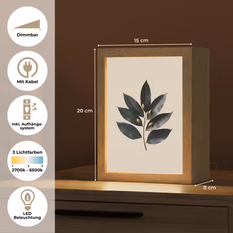 Laurierbladeren - Bloemknoppen - subtiel Light Box met kabel (Tafellamp) klein -USP_DE