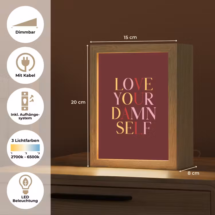 Love your damn self - Kleurrijk - Bordeaux Light Box met kabel (Tafellamp) klein -USP_DE