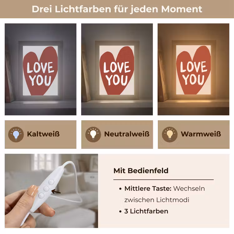 Loveyou - Hart - Rood Light Box met kabel (Tafellamp) klein -USP_lichtkleurDE