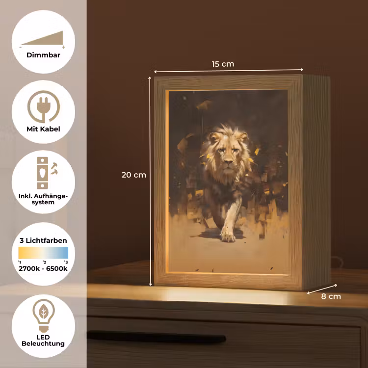Leeuw - Geschilderd - Abstract - Goud Light Box met kabel (Tafellamp) klein -USP_DE