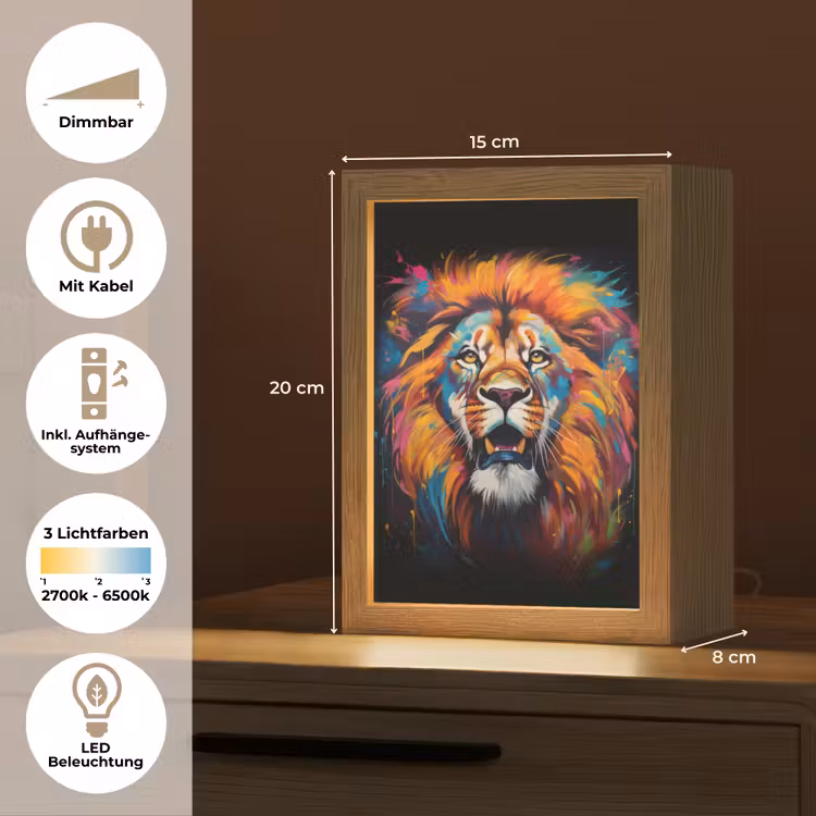 Leeuw - Graffiti - Dieren - Zwart Light Box met kabel (Tafellamp) klein -USP_DE