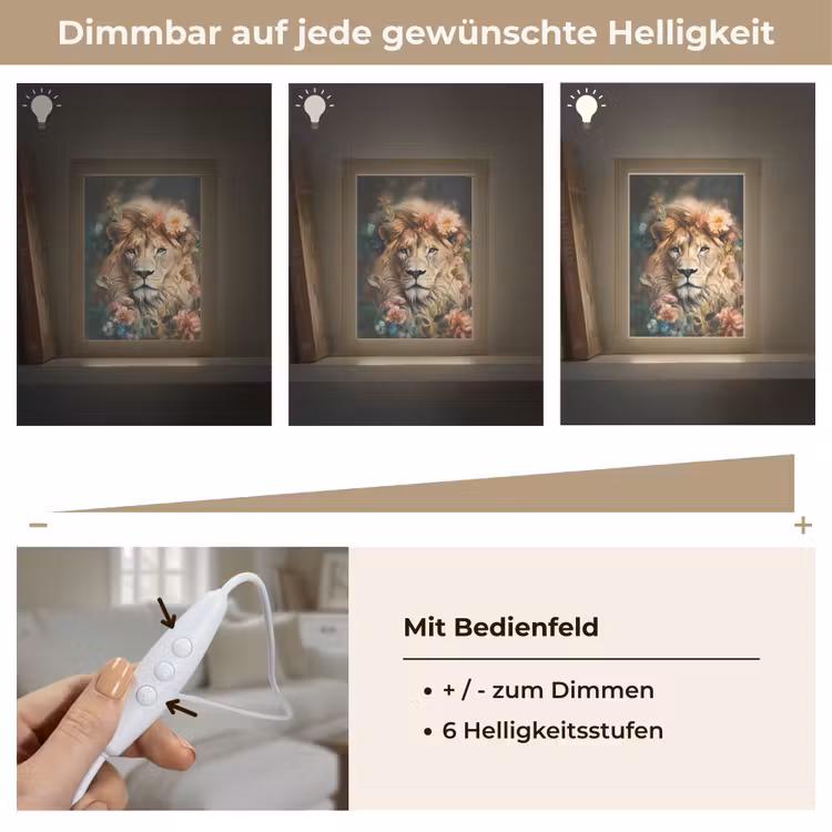 Leeuw - Leeuwenkop - Wilde dieren - Bloemen Light Box met kabel (Tafellamp) klein -USP_dimbaarDE