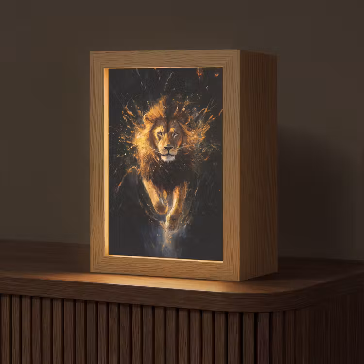 Leeuw - Zwart - Oranje - Verf Light Box met kabel (Tafellamp) klein -z3d_website
