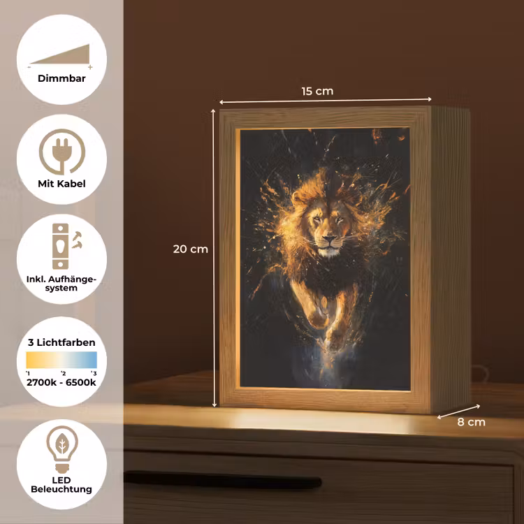 Leeuw - Zwart - Oranje - Verf Light Box met kabel (Tafellamp) klein -USP_DE