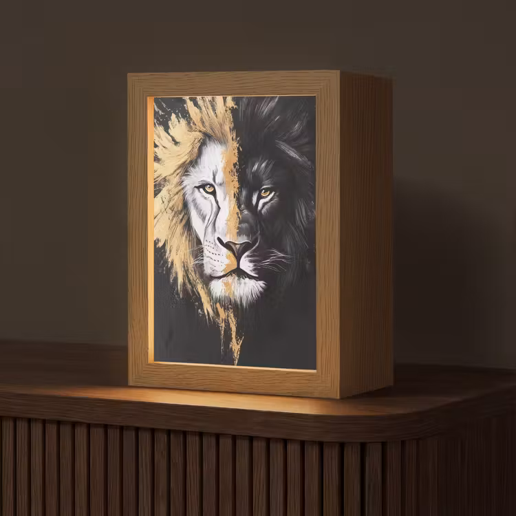 Leeuw - Gesplitst - Zwart - Lijn Light Box met kabel (Tafellamp) klein -z3d_website