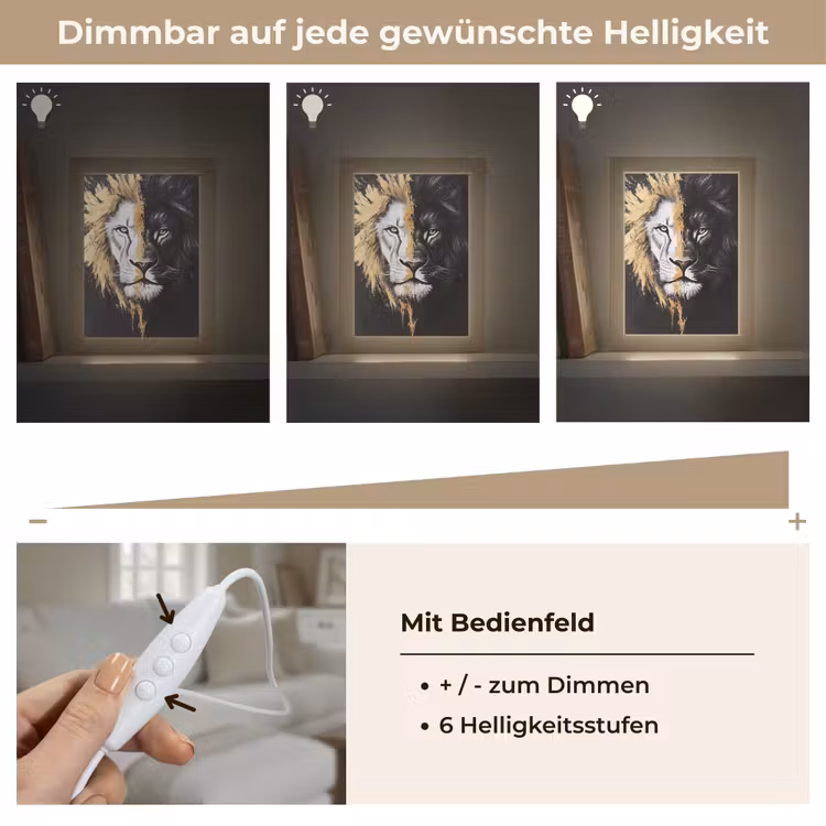 Leeuw - Gesplitst - Zwart - Lijn Light Box met kabel (Tafellamp) klein -USP_dimbaarDE