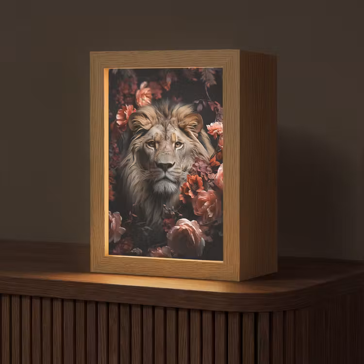 Leeuw - Dier - Natuur - Botanisch - Bloemen - Roze Light Box met kabel (Tafellamp) klein -z3d_website