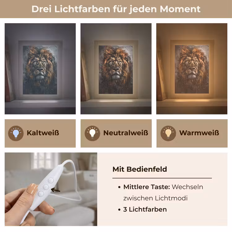Leeuw - Dieren - Portret - Zwart - Luxe Light Box met kabel (Tafellamp) klein -USP_lichtkleurDE