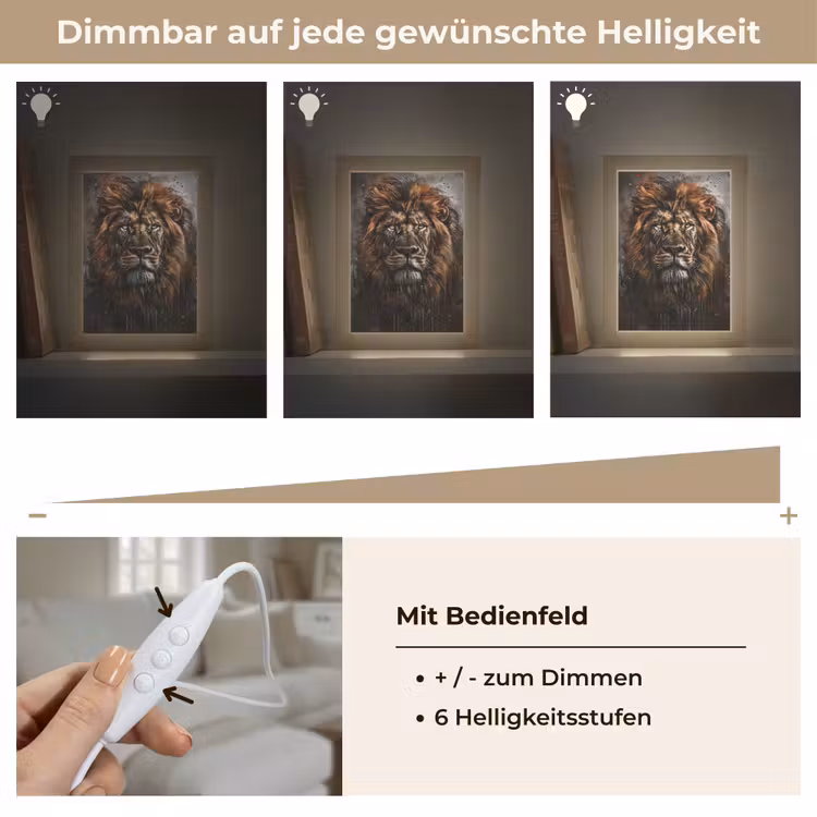 Leeuw - Dieren - Portret - Zwart - Luxe Light Box met kabel (Tafellamp) klein -USP_dimbaarDE