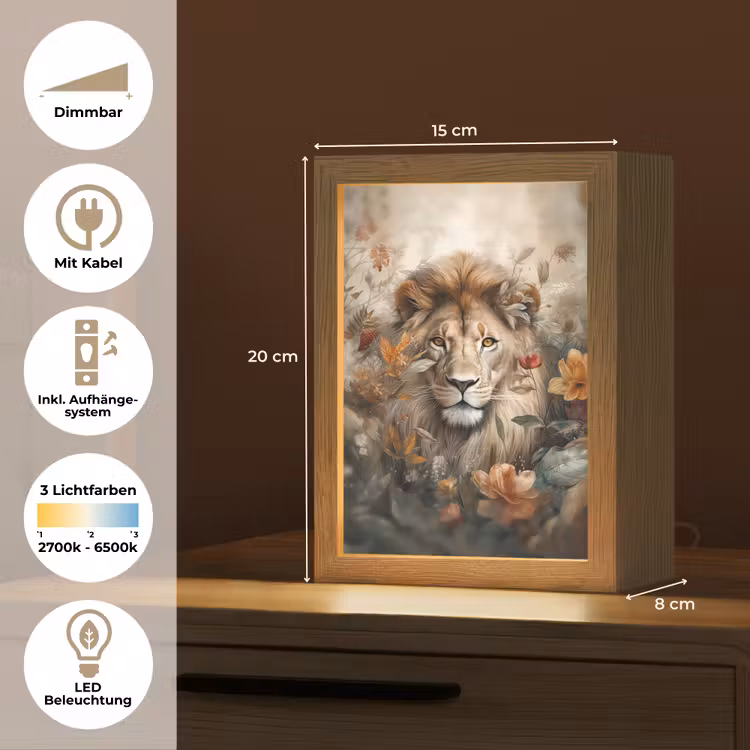 Leeuw - Wilde dieren - Planten - Natuur - Bloemen Light Box met kabel (Tafellamp) klein -USP_DE