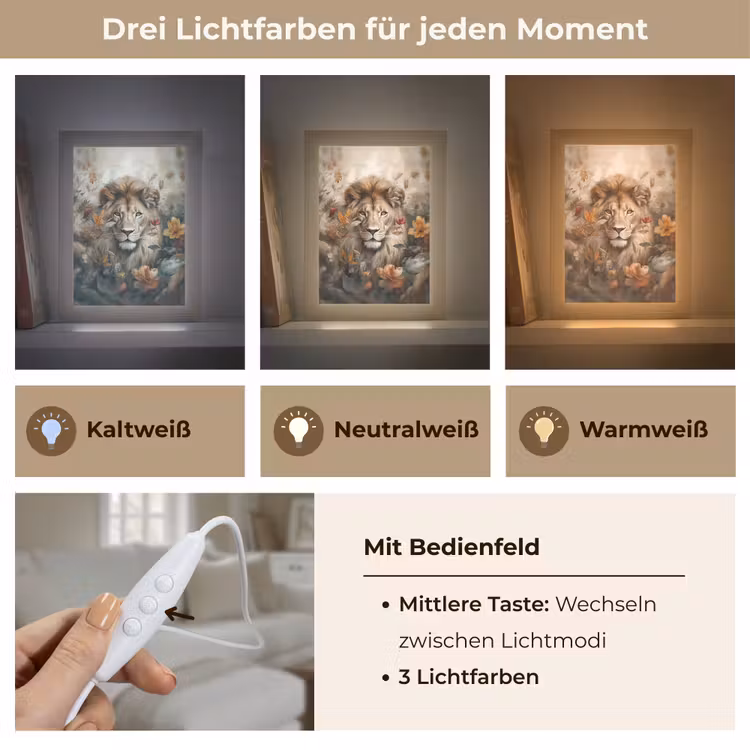 Leeuw - Wilde dieren - Planten - Natuur - Bloemen Light Box met kabel (Tafellamp) klein -USP_lichtkleurDE