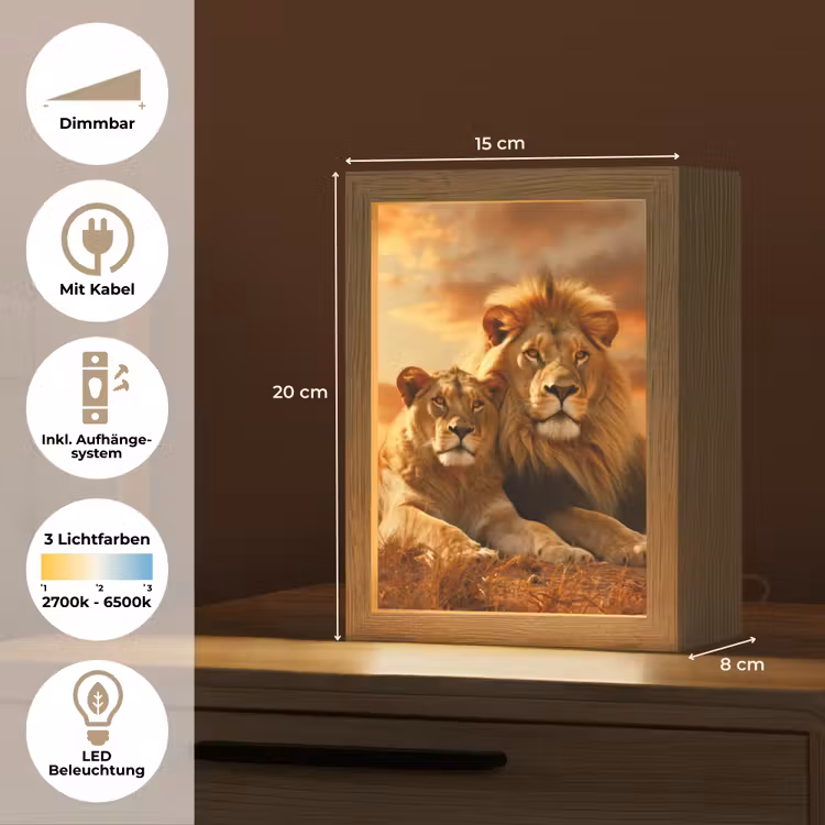 Leeuwen - Zonsondergang - Afrika - Savanne - Dieren Light Box met kabel (Tafellamp) klein -USP_DE