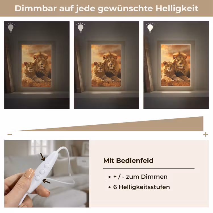 Leeuwen - Zonsondergang - Afrika - Savanne - Dieren Light Box met kabel (Tafellamp) klein -USP_dimbaarDE