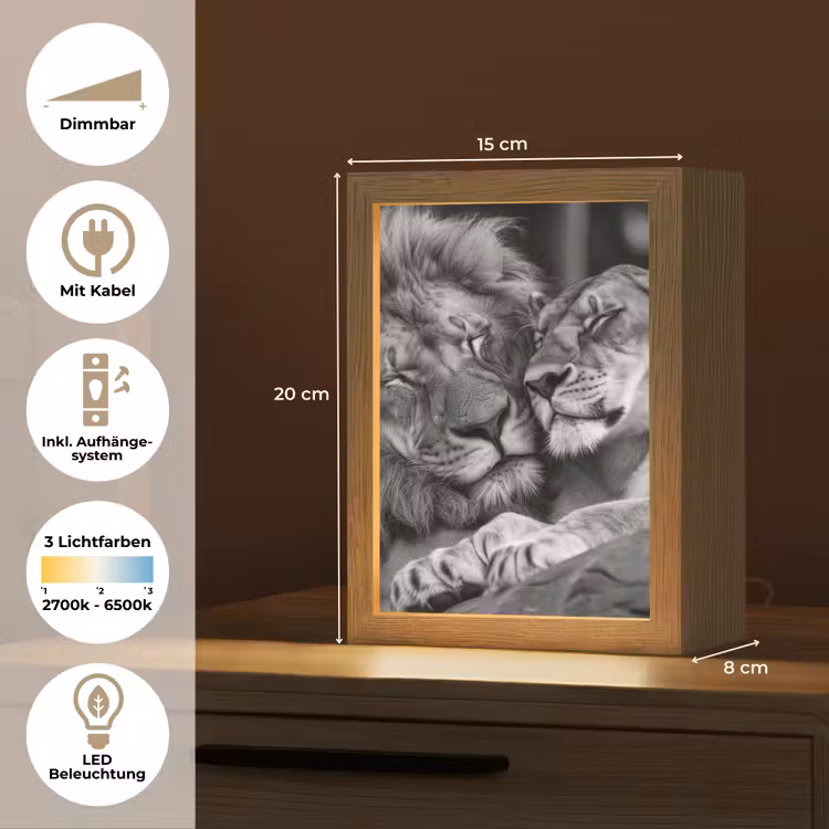 Leeuwen - Dieren - Zwart - Wit - Leeuw Light Box met kabel (Tafellamp) klein -USP_DE