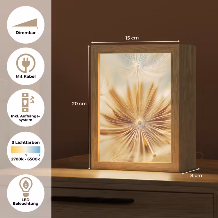 Paardenbloem - Beige - Abstract - Modern - Natuur Light Box met kabel (Tafellamp) klein -USP_DE